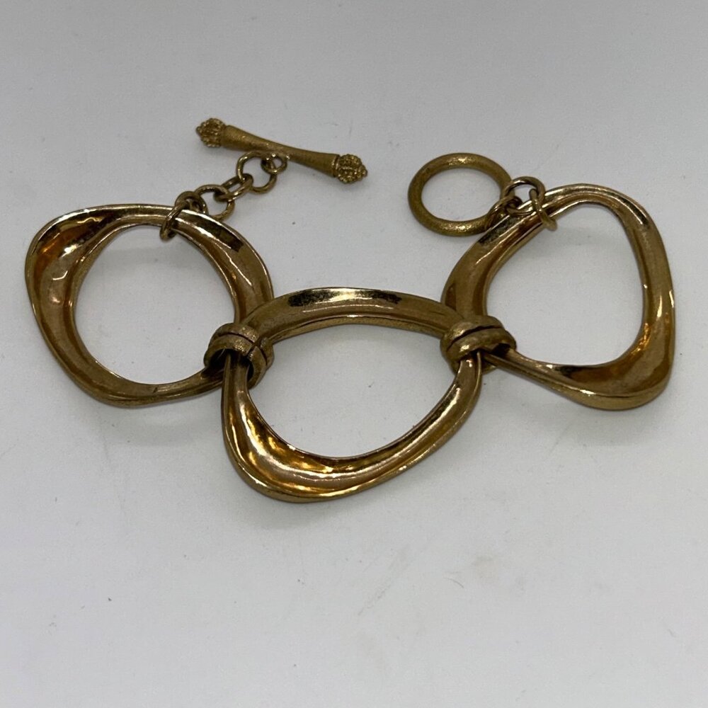Rivka Friedman Brushed Gold-tone Oval Link Bracelet Clad Textured Statement - Picture 9 of 14
